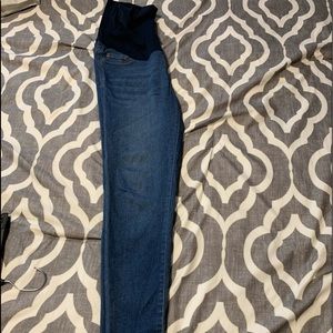 Maternity dark wash crossover panel skinny jeans